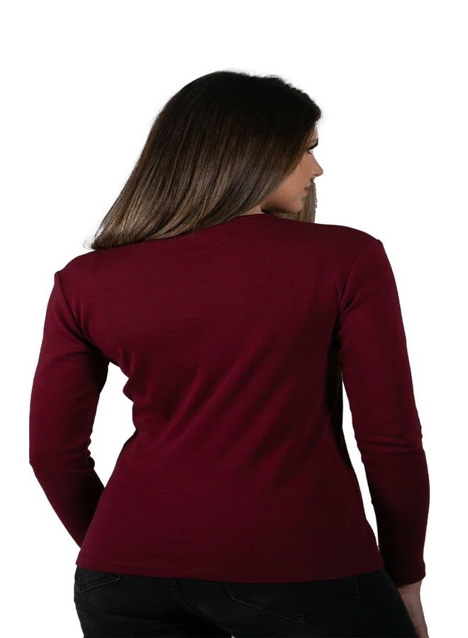 بريكس تيشيرت نسائي بأكمام طويلة من بريكس - تيشيرت قطني برقبة دائرية، ناعم للغاية، بدون علامة، كلاسيكي ومناسب للجسم. (مقاسات أمريكية: ألفا، صغير، عادي، عادي، عنابي) - Image 2